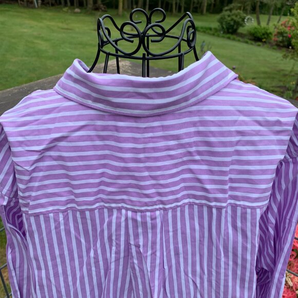 NWT UNIQLO Women's size XL Lavendar/White Striped Long Sleeve Button Down Shirt - Picture 9 of 12